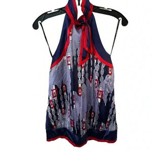 NWT Bebe silk sleeveless, openhigh neck blouse size small